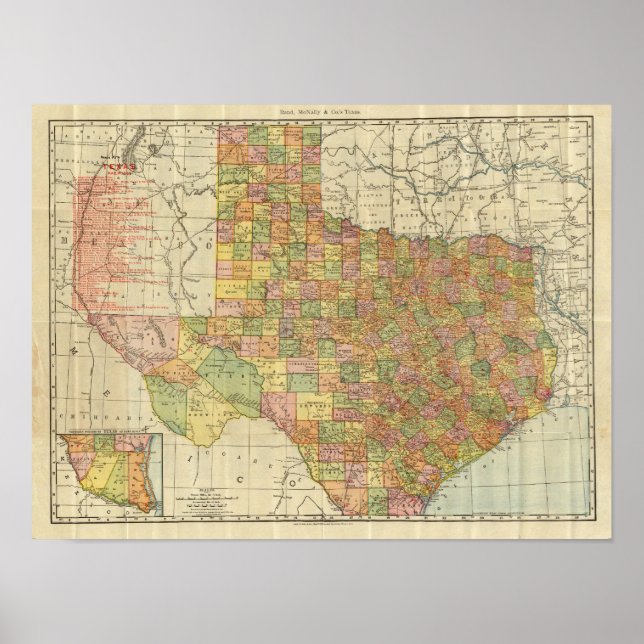 Pôster Texas by Rand McNally (Frente)