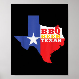 Poster Texas Flag Map Summer Barbecue Engraçado Beer Beer