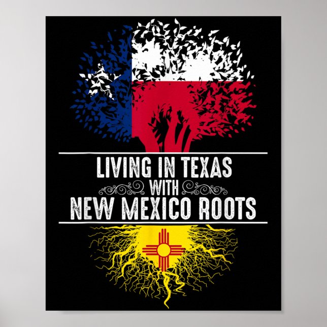 Poster Texas Home New Mexico Roots State Tree Flag Love G (Frente)