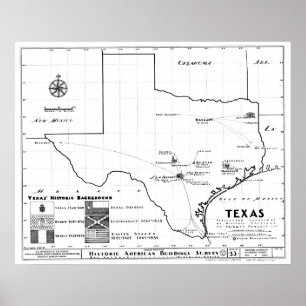 Pôster Texas Mapa, 1933
