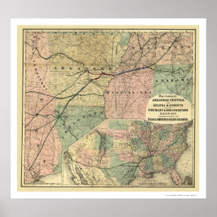 Pôster Texas & mapa do nordeste 1872 da estrada de ferro