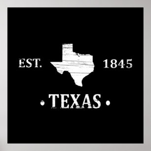 Poster Texas mapeia branco o estado de estrela solitária