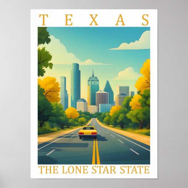 Poster Texas o Lone Star State USA Viagem Place (Frente)