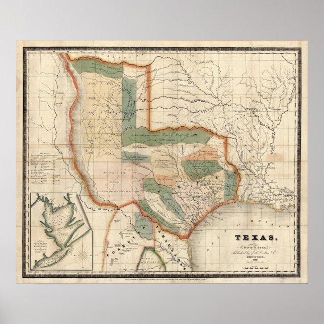 Pôster Texas, por David H Burr (Frente)