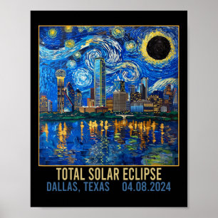 Poster Texas Skyline Artística Total Eclipse Solar 2024