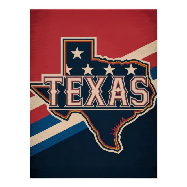 Pôster Texas State Retro Flag Design (Frente)