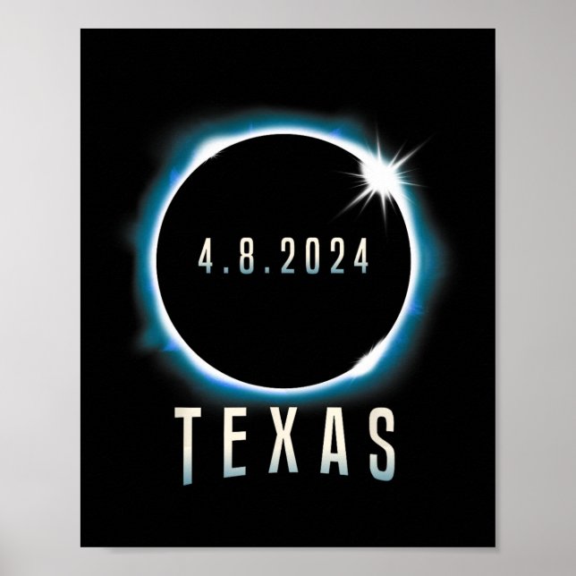 Poster Texas Total Solar Eclipse 2024 Blue April 8 Men Wo (Frente)