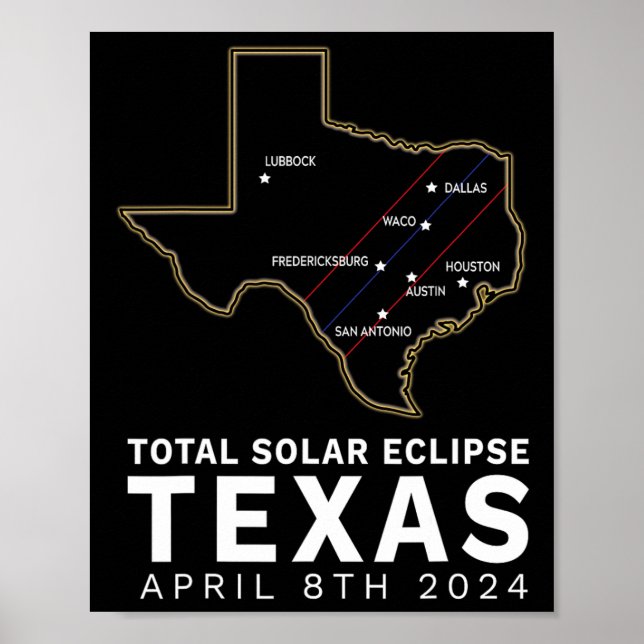 Poster Texas Total Solar Eclipse 2024 Caminho Da Totalida (Frente)