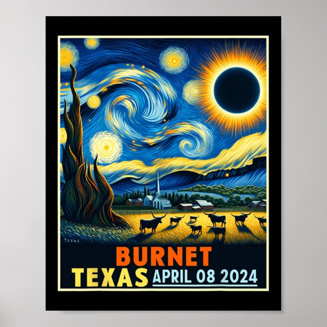 Poster Texas Total Solar Eclipse 2024 Starry Night (Frente)