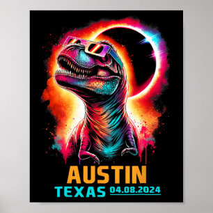 Poster Texas Total Solar Eclipse 2024 T Rex Dinossaur