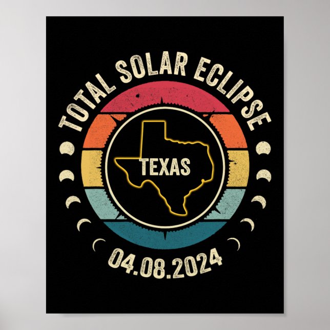 Poster Texas Total Solar Eclipse 2024 Totalidade American (Frente)