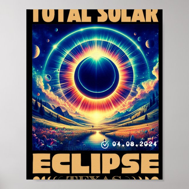 Poster Texas Total Solar Eclipse 8 de abril de 2024 Texas (Frente)