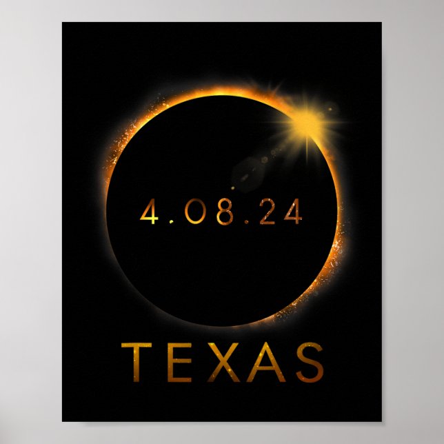 Poster Texas Total Solar Eclipse 8 de abril de 2024 Texas (Frente)