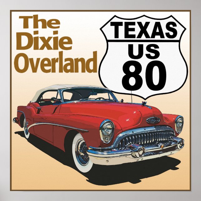 Poster Texas US Route 80 - Dixie Overland (Frente)