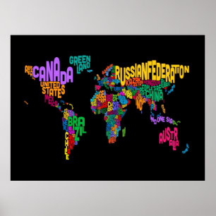 Pôster Text Map of the World