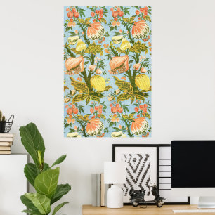 Poster Têxtil Clássico Barroco Floral Frutas Damasco