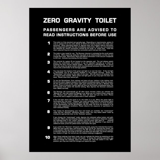 Poster Texto branco do Cheio de Banho com Gravidade Zero (Frente)