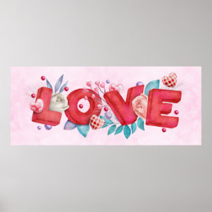 Poster Texto de Amor Vermelho em Forma de Bloco Negrito