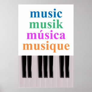 Poster Texto de Música do Teclado Piano em Vários Idiomas