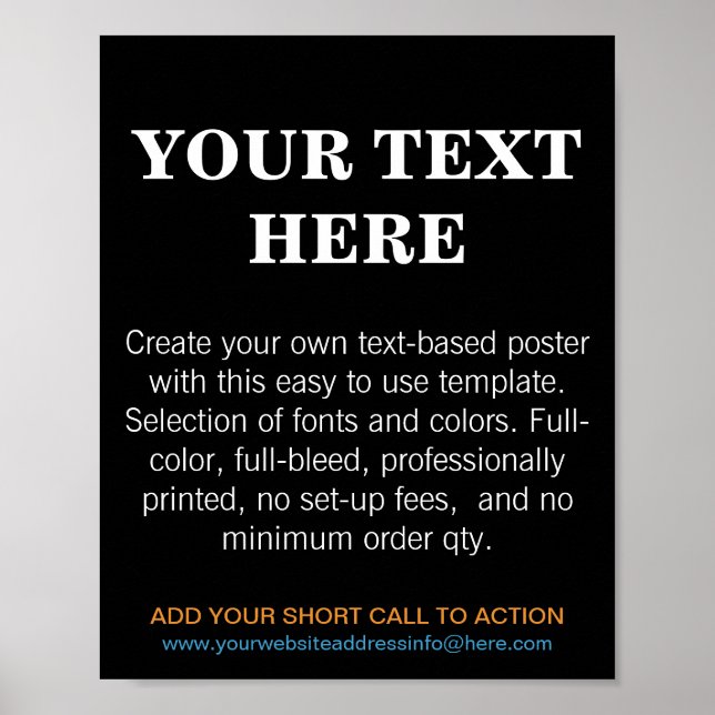 Poster Texto do Autor Moderno Personalizado Preto (Frente)