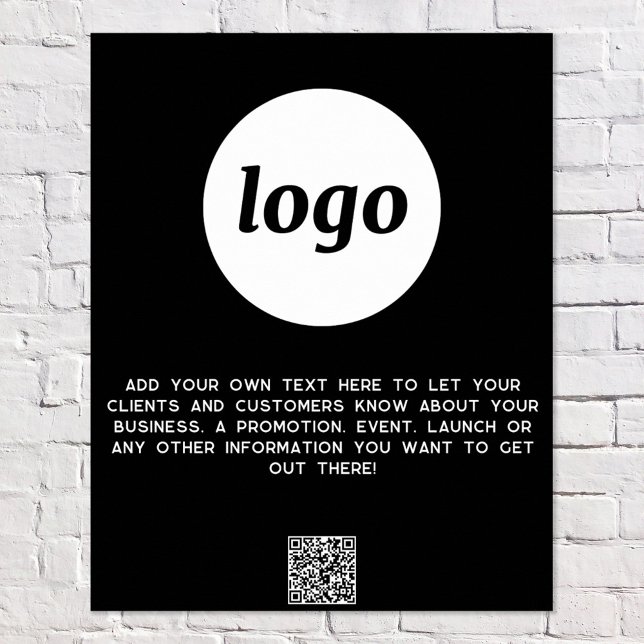 Poster Texto do logotipo Código QR Promocional negrito (Logo with custom text and QR code business promotional poster)