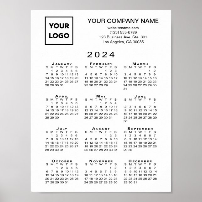 Poster Texto e Logotipo de Empresa do Calendário 2024 (Frente)