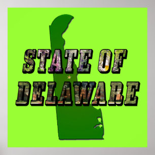 Pôster Texto e Mapa do Estado da Imagem de Delaware