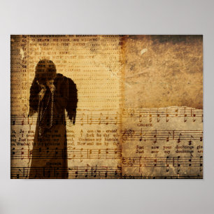 Poster Texto musical do Gothic Angel Vintage Sepia Sheet