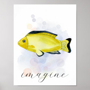 Poster Texto Personalizado Amarelo Negro Tema de Oceano T