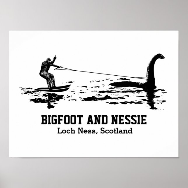 Poster Texto personalizado Bigfoot e Nessie Loch Ness (Frente)