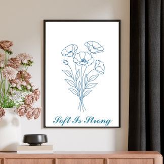 Poster Texto Personalizado Blue Poppy Botanical Line Art 