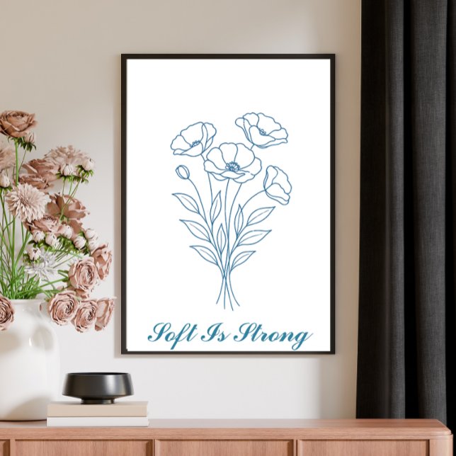 Poster Texto Personalizado Blue Poppy Botanical Line Art  (Criador carregado)
