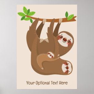 Poster Texto Personalizado & Cor Sloth Fofo