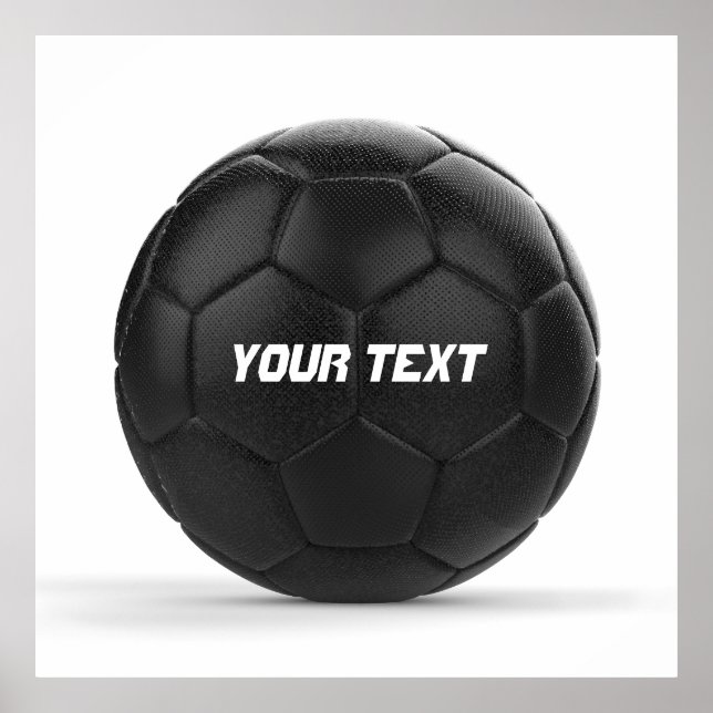 Pôster Texto Personalizado da Bola de Futebol Preta (Frente)