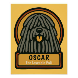 Pôster Texto Personalizado do Cachorro Preto Puli