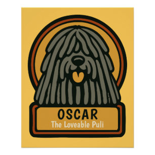 Pôster Texto Personalizado do Cachorro Preto Puli