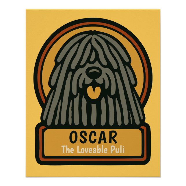 Pôster Texto Personalizado do Cachorro Preto Puli (Frente)