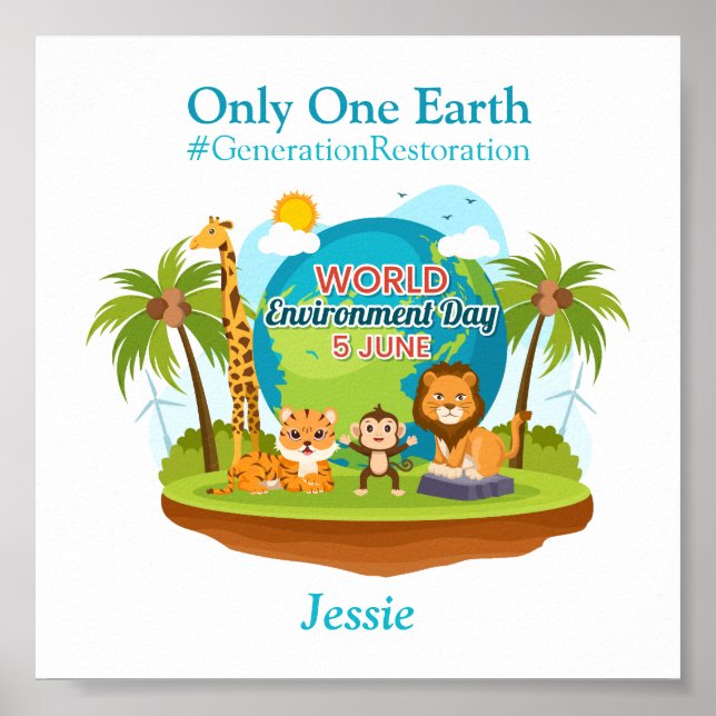 Poster Texto Personalizado do Dia Mundial do Ambiente Ani (Frente)