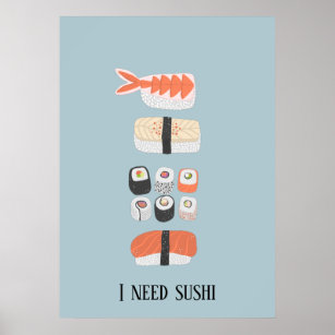 Poster Texto Personalizado do Roll Maki Níguo Sushi