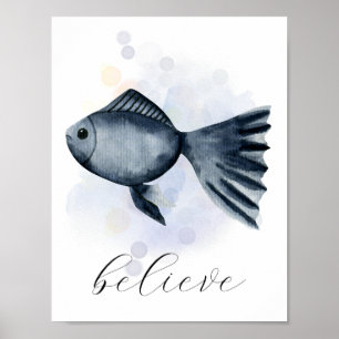 Poster Texto Personalizado Estilo de Aquarela Azul Tema d