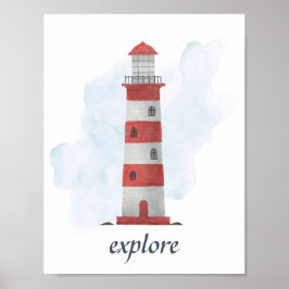 Poster Texto Personalizado Farol Vermelho Branco Náutico