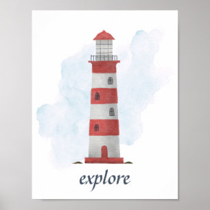 Poster Texto Personalizado Farol Vermelho Branco Náutico