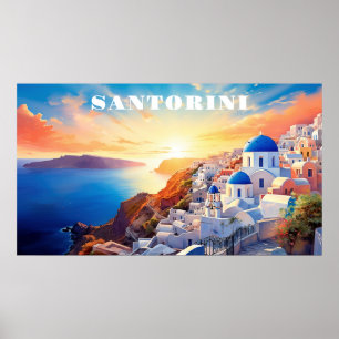 Poster Texto personalizado Grécia Santorini Sunset