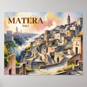 Poster Texto Personalizado Matera Itália Viagem Sassi di 