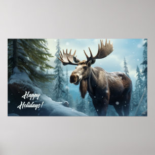 Poster Texto personalizado Moose de inverno