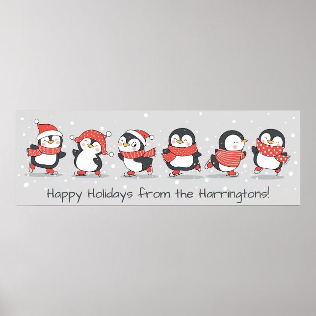 Poster Texto personalizado Pinguins de inverno (Frente)