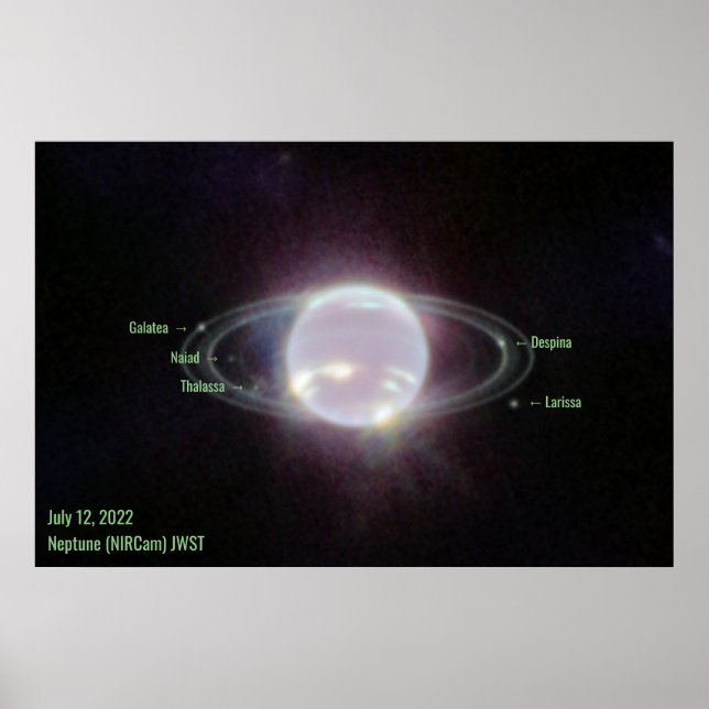 Poster Texto Verde da Imagem NIRCam do Neptune James Webb (Frente)