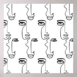 Poster Textura com faces abstrato. Uma linha contínua p