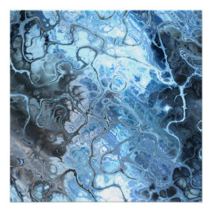 Pôster Textura de Fluido de Gelo de Mármore Azul e Cinza