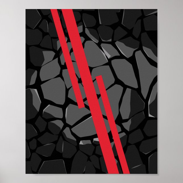 Poster Textura de Pedra Escura com Listras Vermelhas (Frente)